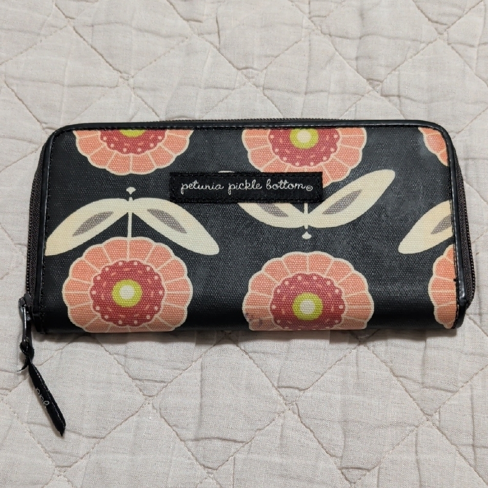 Petunia Pickle Bottom Black and Pink Floral Wallet
